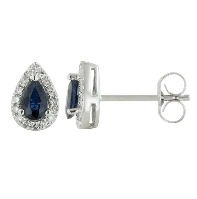 0.12 Ctw Diamond 14k White Gold Sapphire Round Shape Womens Gemstone Earrings