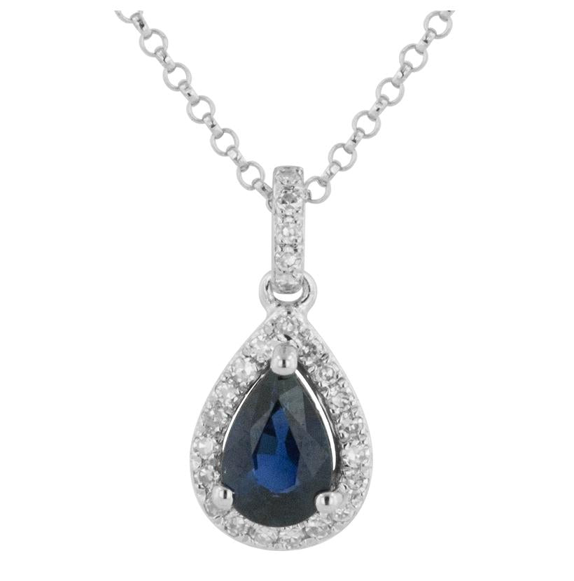 0.09 Ctw Diamond 14k White Gold Sapphire Round Shape Womens Gemstone Necklace Pendant With 16 Inch Chain