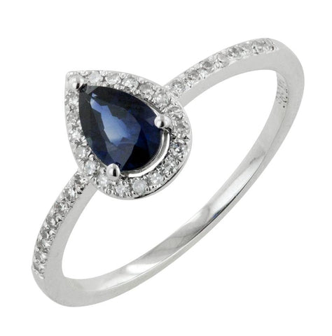 0.13 Ctw Diamond 14k White Gold Sapphire Round Shape Womens Gemstone Ring