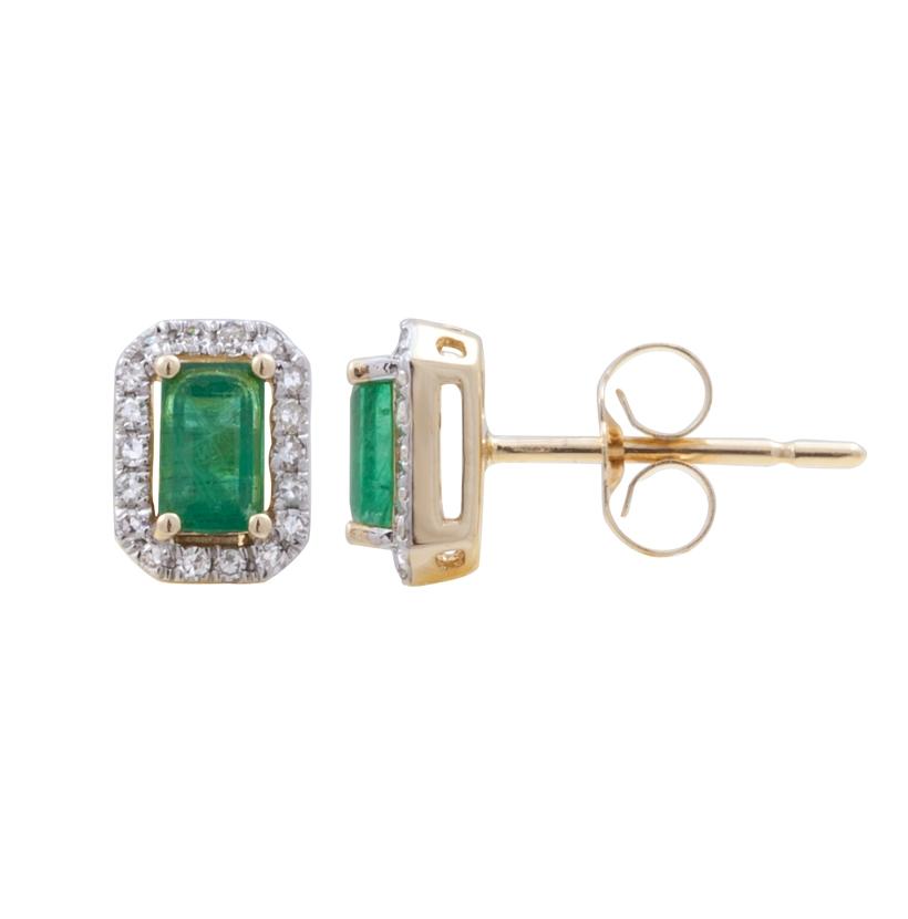 0.13 Ctw Diamond 14k Yellow Gold Emerald Round Shape Womens Gemstone Earrings