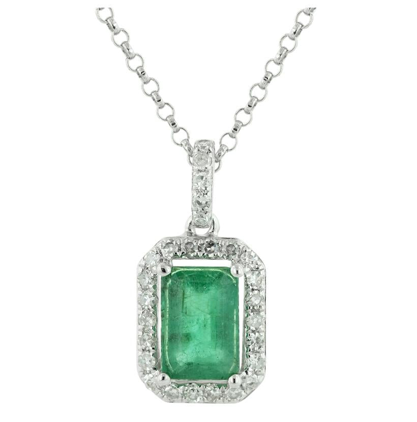 14k White Gold Womens Gemstone Necklace Pendant With 16 Inch Chain