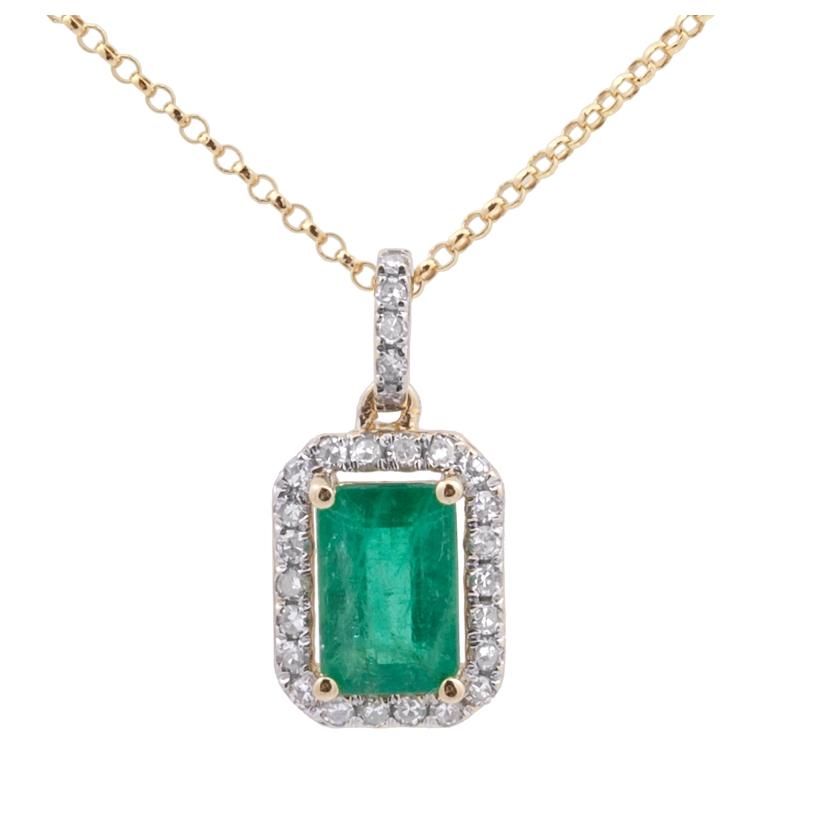 0.1 Ctw Diamond 14k Yellow Gold Emerald Round Shape Womens Gemstone Necklace Pendant With 16 Inch Chain