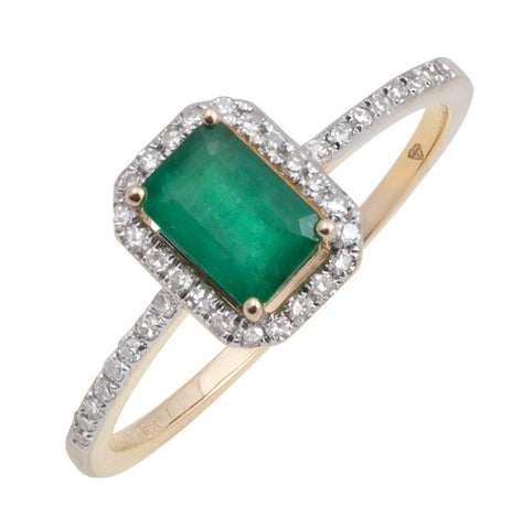 0.14 Ctw Diamond 14k Yellow Gold Emerald Round Shape Womens Gemstone Ring