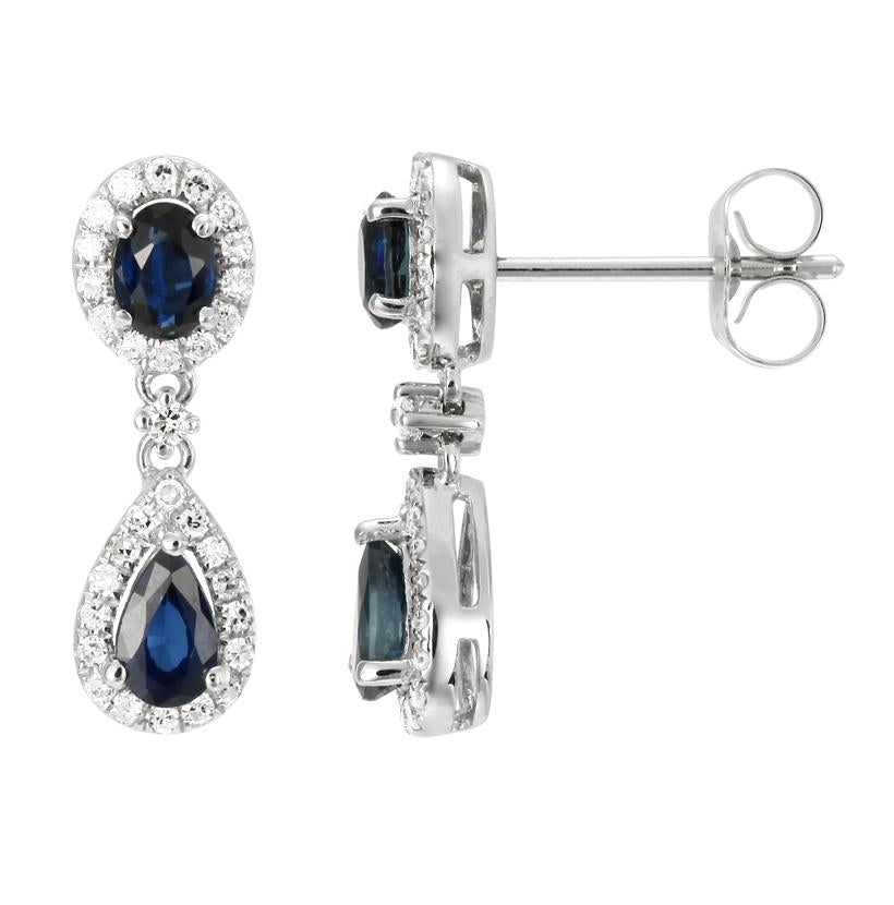 0.24 Ctw Diamond 14k White Gold Sapphire Round Shape Womens Gemstone Earrings