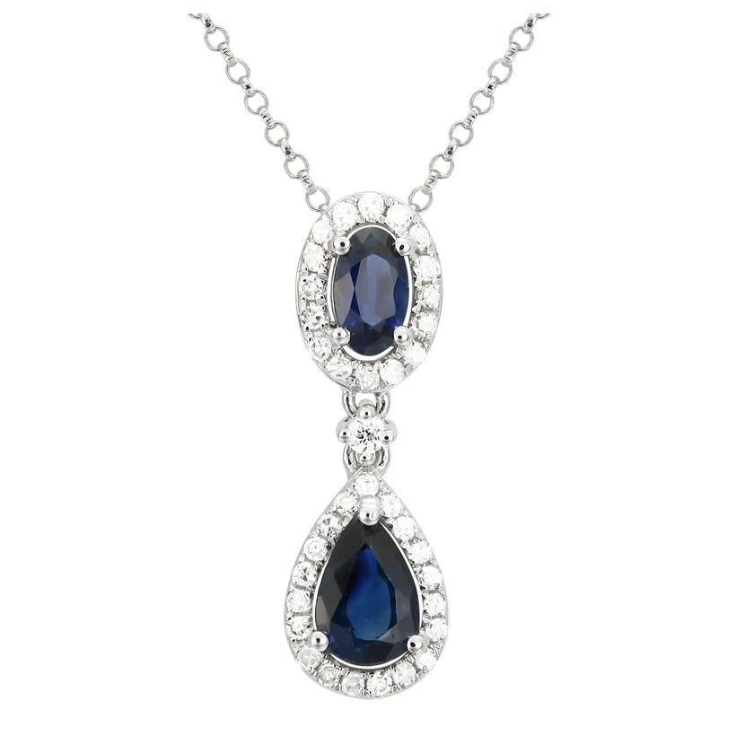 0.16 Ctw Diamond 14k White Gold Sapphire Round Shape Womens Gemstone Necklace Pendant With 16 Inch Chain