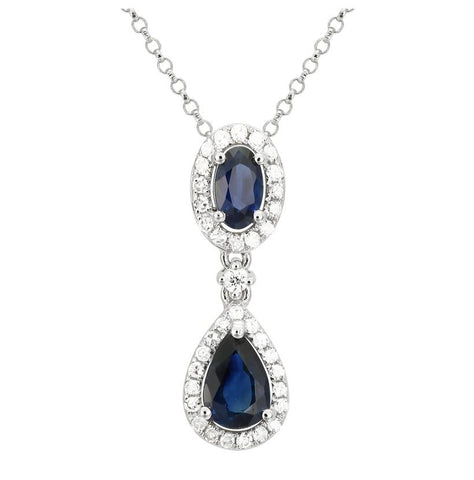 0.16 Ctw Diamond 14k White Gold Sapphire Round Shape Womens Gemstone Necklace Pendant With 16 Inch Chain