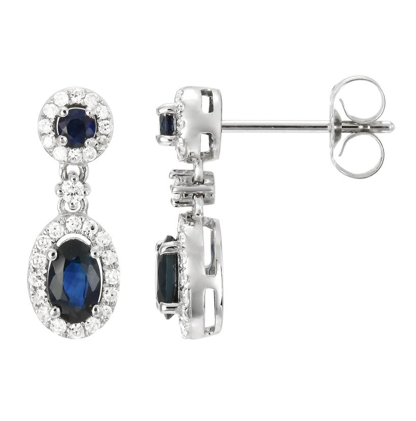 0.22 Ctw Diamond 14k White Gold Sapphire Round Shape Womens Gemstone Earrings