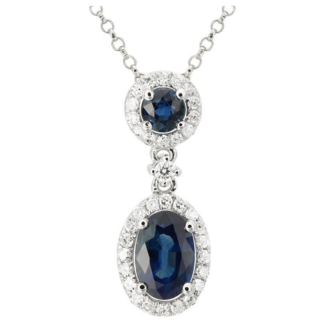 0.14 Ctw Diamond 14k White Gold Sapphire Round Shape Womens Gemstone Necklace Pendant With 16 Inch Chain