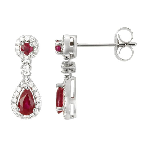 0.22 Ctw Diamond 14k White Gold Ruby Round Shape Womens Gemstone Earrings