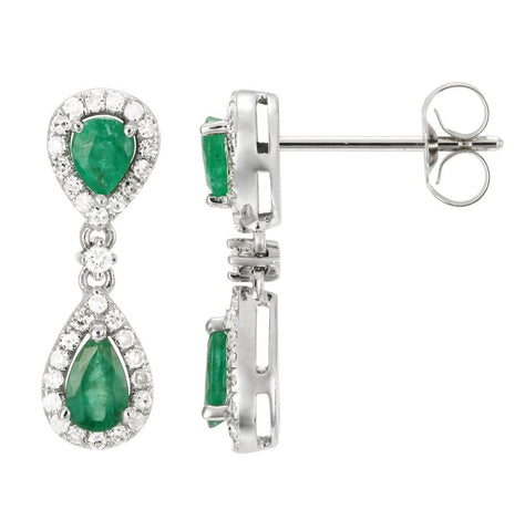 0.25 Ctw Diamond 14k White Gold Emerald Round Shape Womens Gemstone Earrings