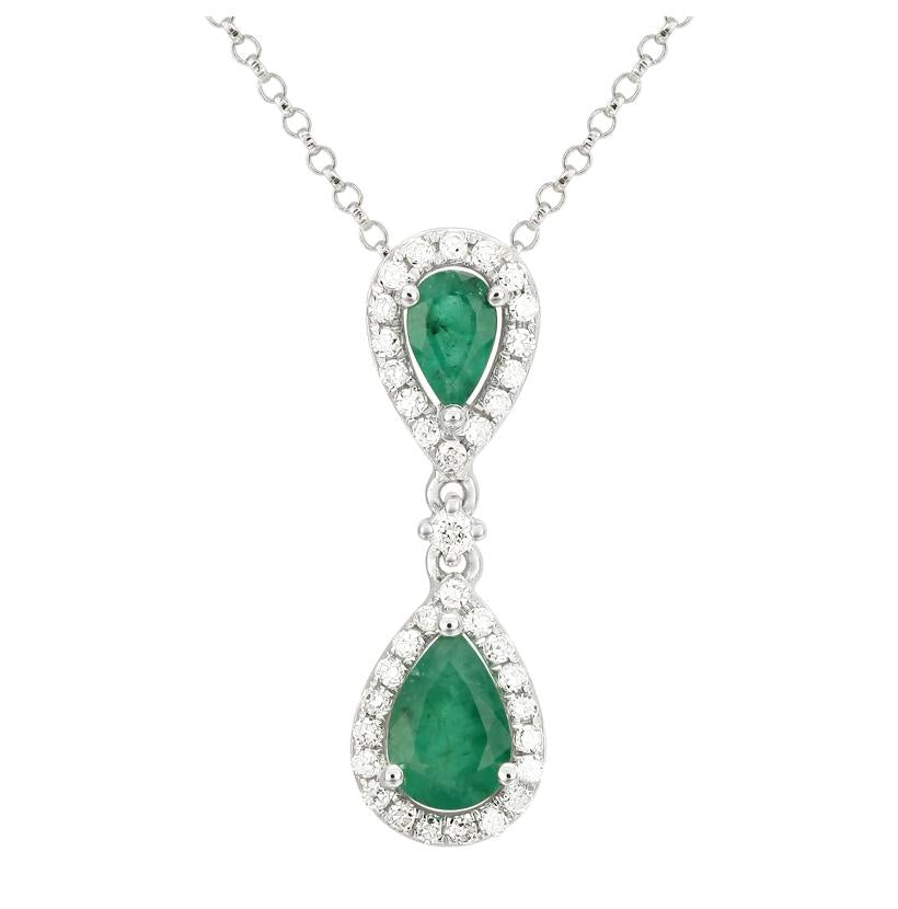 0.16 Ctw Diamond 14k White Gold Emerald Round Shape Womens Gemstone Necklace Pendant With 16 Inch Chain