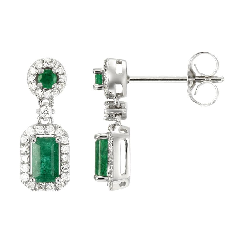 0.24 Ctw Diamond 14k White Gold Emerald Round Shape Womens Gemstone Earrings