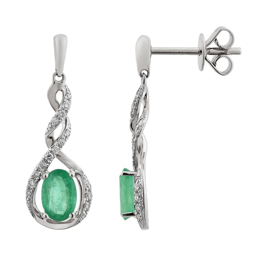 0.12 Ctw Diamond 14k White Gold Emerald Round Shape Womens Gemstone Earrings