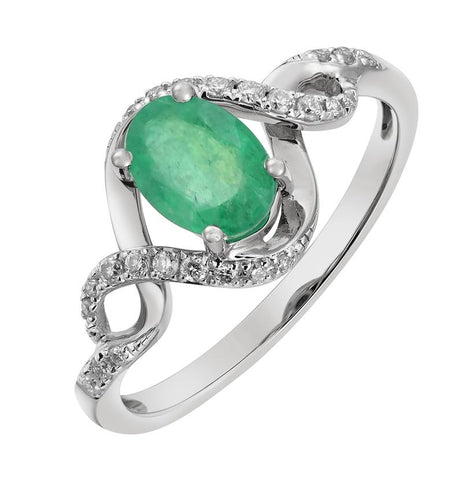 0.12 Ctw Diamond 14k White Gold Emerald Round Shape Womens Gemstone Ring