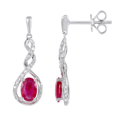 0.12 Ctw Diamond 14k White Gold Ruby Round Shape Womens Gemstone Earrings