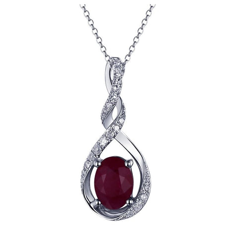 0.1 Ctw Diamond 14k White Gold Ruby Round Shape Womens Gemstone Necklace Pendant With 16 Inch Chain