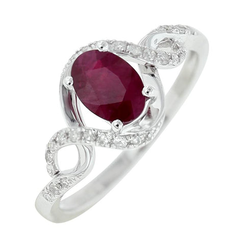 0.12 Ctw Diamond 14k White Gold Ruby Round Shape Womens Gemstone Ring