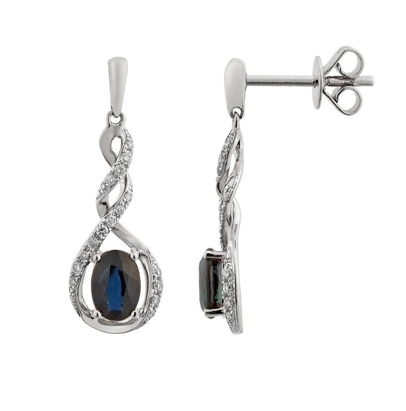 0.12 Ctw Diamond 14k White Gold Sapphire Round Shape Womens Gemstone Earrings