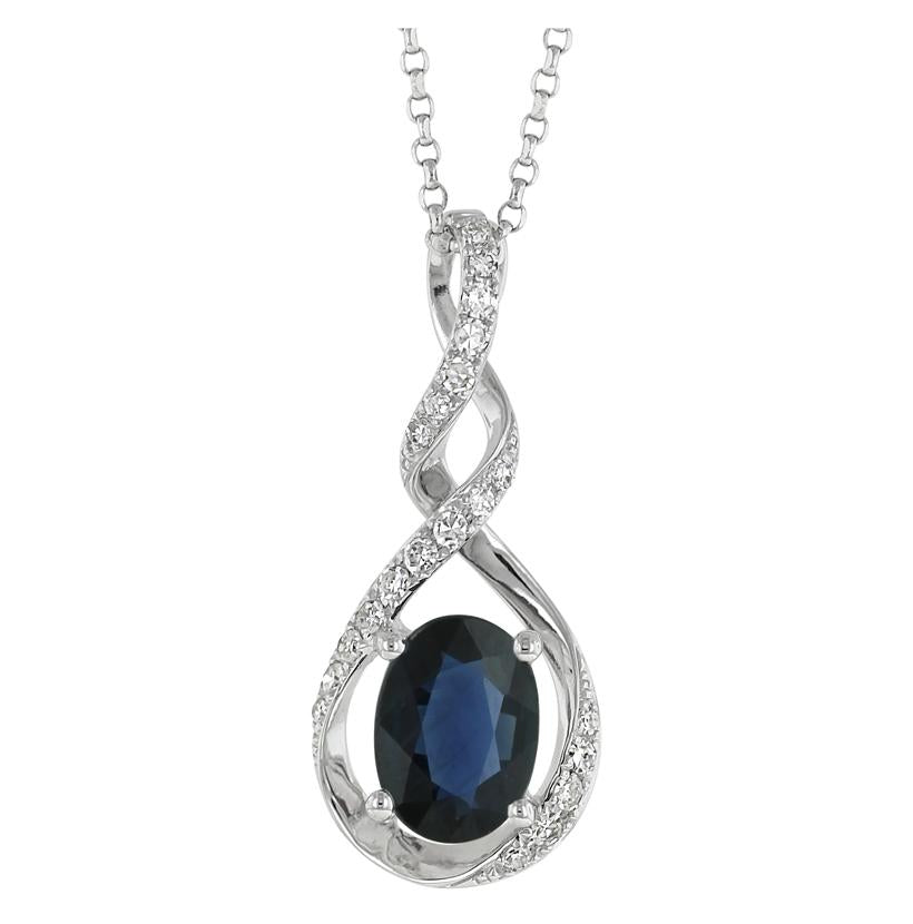 0.1 Ctw Diamond 14k White Gold Sapphire Round Shape Womens Gemstone Necklace Pendant With 16 Inch Chain