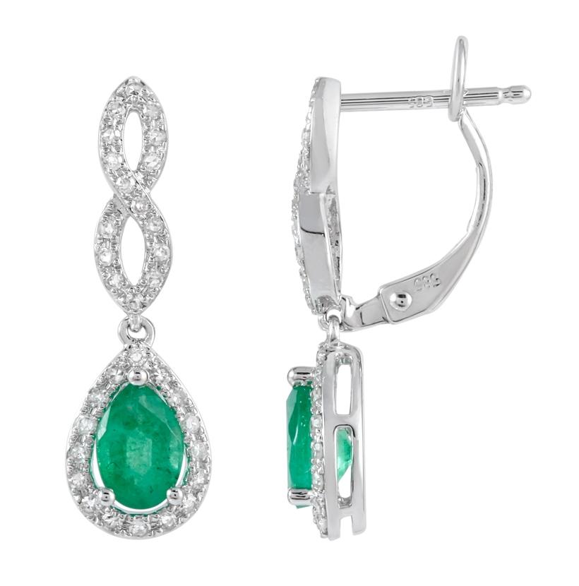 0.25 Ctw Diamond 14k White Gold Emerald Round Shape Womens Gemstone Earrings