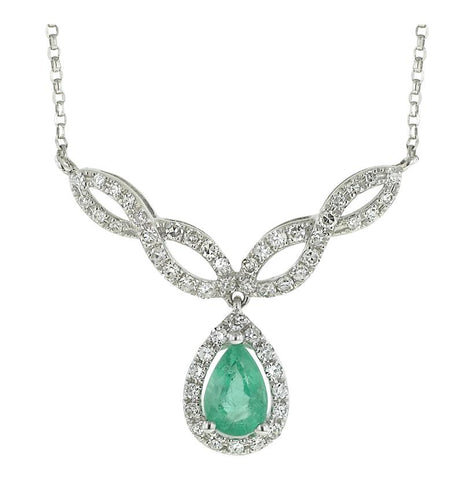 0.26 Ctw Diamond 14k White Gold Emerald Round Shape Womens Gemstone Necklace