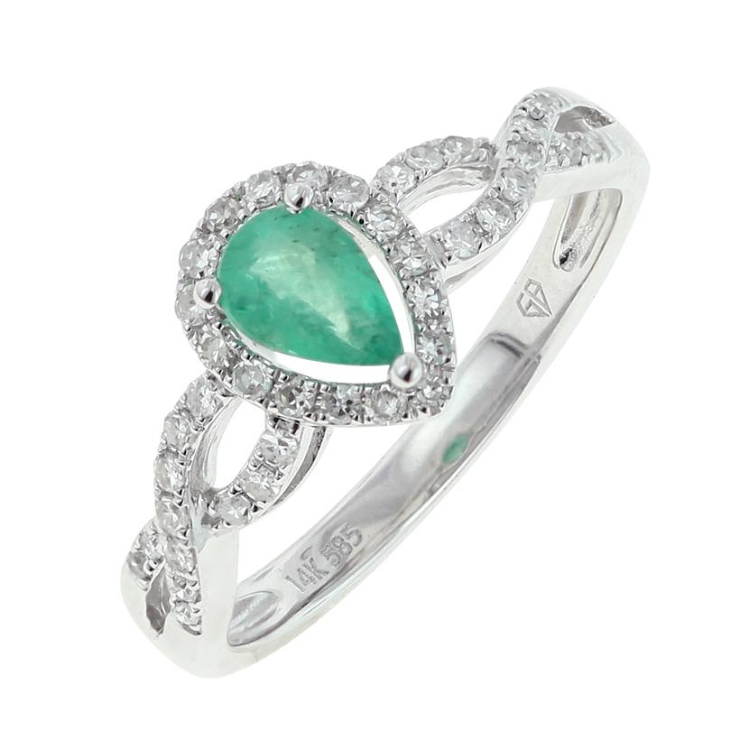 0.21 Ctw Diamond 14k White Gold Emerald Round Shape Womens Gemstone Ring