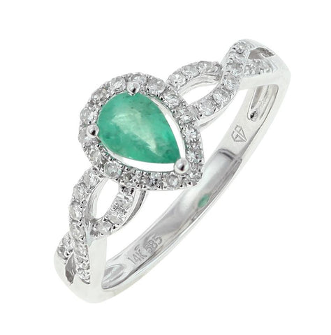 0.21 Ctw Diamond 14k White Gold Emerald Round Shape Womens Gemstone Ring