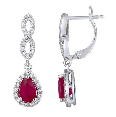 0.25 Ctw Diamond 14k White Gold Ruby Round Shape Womens Gemstone Earrings