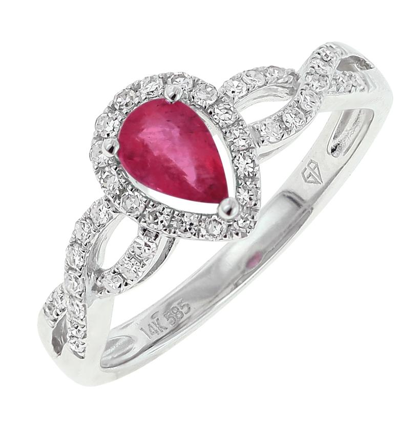 0.21 Ctw Diamond 14k White Gold Ruby Round Shape Womens Gemstone Ring