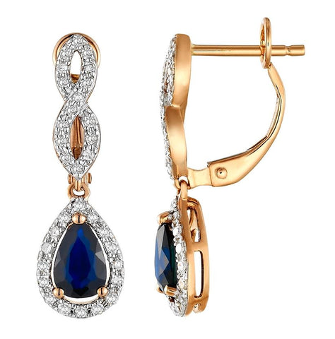 0.25 Ctw Diamond 14k Rose Gold Sapphire Round Shape Womens Gemstone Earrings