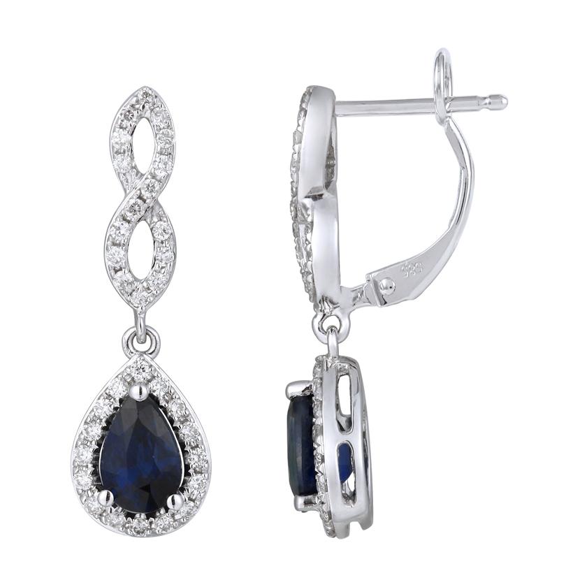 0.25 Ctw Diamond 14k White Gold Sapphire Round Shape Womens Gemstone Earrings