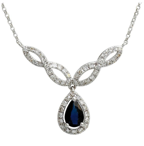 0.26 Ctw Diamond 14k White Gold Sapphire Round Shape Womens Gemstone Necklace