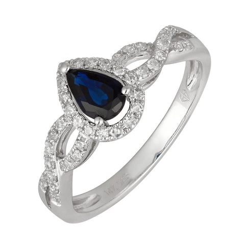 0.21 Ctw Diamond 14k White Gold Sapphire Round Shape Womens Gemstone Ring