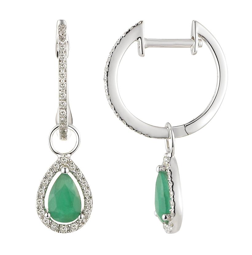 0.19 Ctw Diamond 14k White Gold Emerald Round Shape Womens Gemstone Earrings