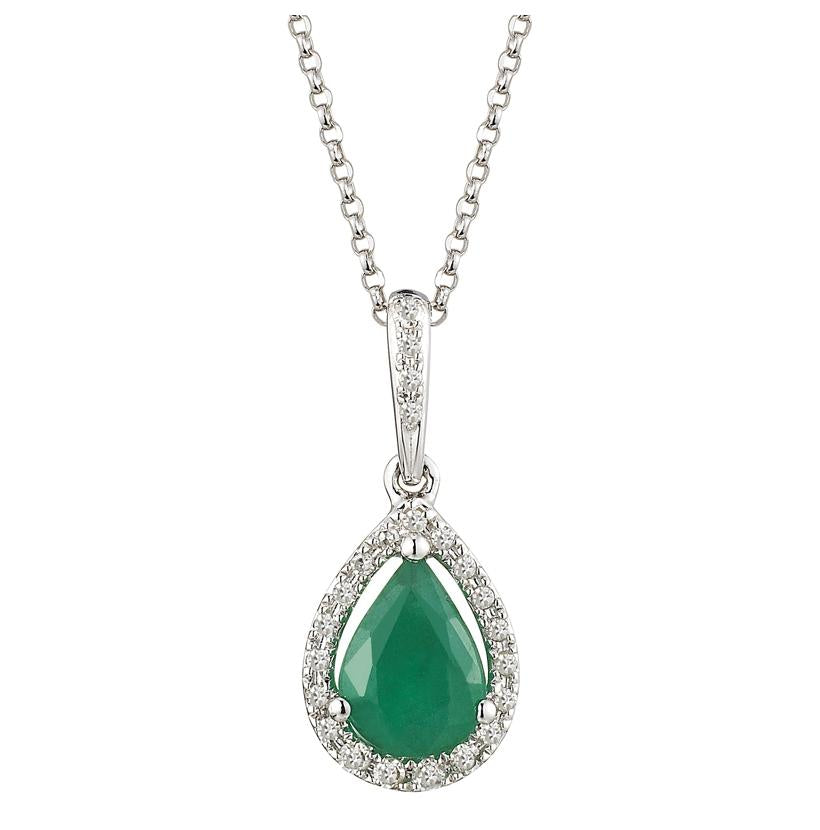 0.08 Ctw Diamond 14k White Gold Emerald Round Shape Womens Gemstone Necklace Pendant With 16 Inch Chain