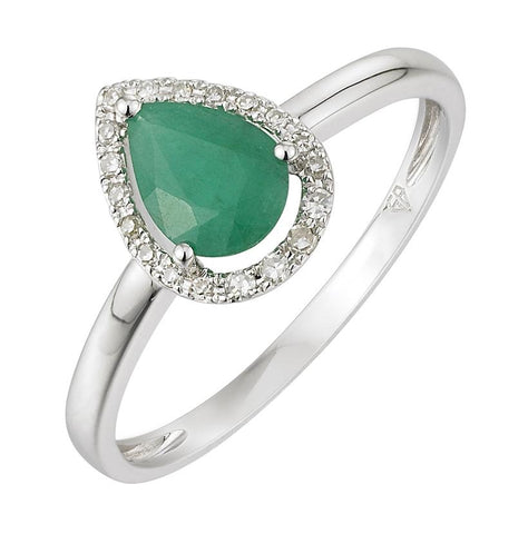 0.06 Ctw Diamond 14k White Gold Emerald Round Shape Womens Gemstone Ring