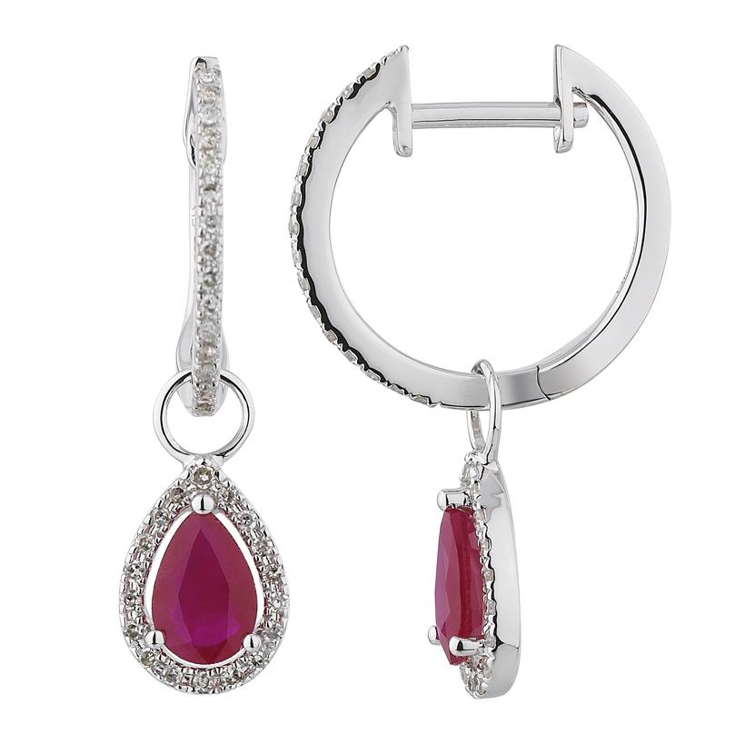 0.19 Ctw Diamond 14k White Gold Ruby Round Shape Womens Gemstone Earrings