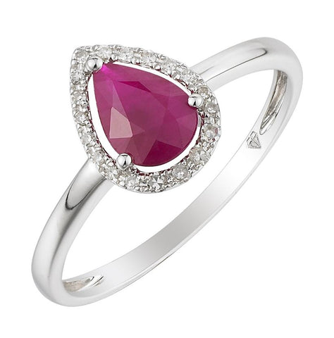 0.06 Ctw Diamond 14k White Gold Ruby Round Shape Womens Gemstone Ring