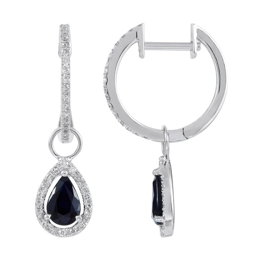 0.19 Ctw Diamond 14k White Gold Sapphire Round Shape Womens Gemstone Earrings