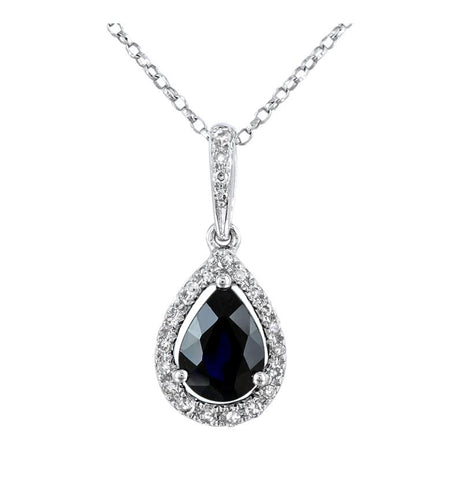 0.08 Ctw Diamond 14k White Gold Sapphire Round Shape Womens Gemstone Necklace Pendant With 16 Inch Chain