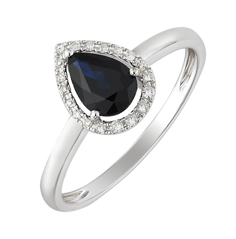 0.06 Ctw Diamond 14k White Gold Sapphire Round Shape Womens Gemstone Ring