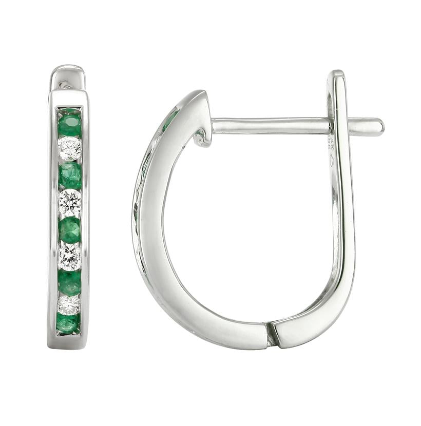 0.1 Ctw Diamond 14k White Gold Emerald Round Shape Womens Gemstone Earrings