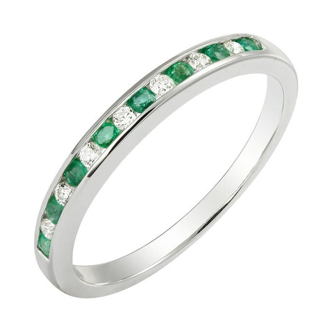 0.09 Ctw Diamond 14k White Gold Emerald Round Shape Womens Gemstone Ring