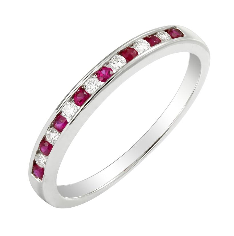 0.09 Ctw Diamond 14k White Gold Ruby Round Shape Womens Gemstone Ring