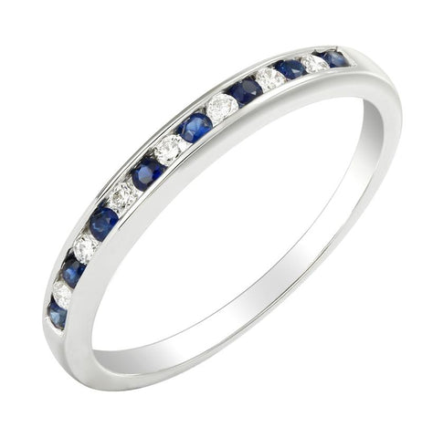 0.09 Ctw Diamond 14k White Gold Sapphire Round Shape Womens Gemstone Ring