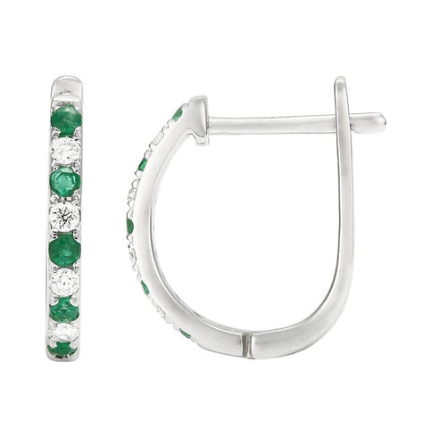 0.1 Ctw Diamond 14k White Gold Emerald Round Shape Womens Gemstone Earrings