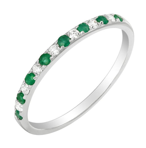 0.09 Ctw Diamond 14k White Gold Emerald Round Shape Womens Gemstone Ring