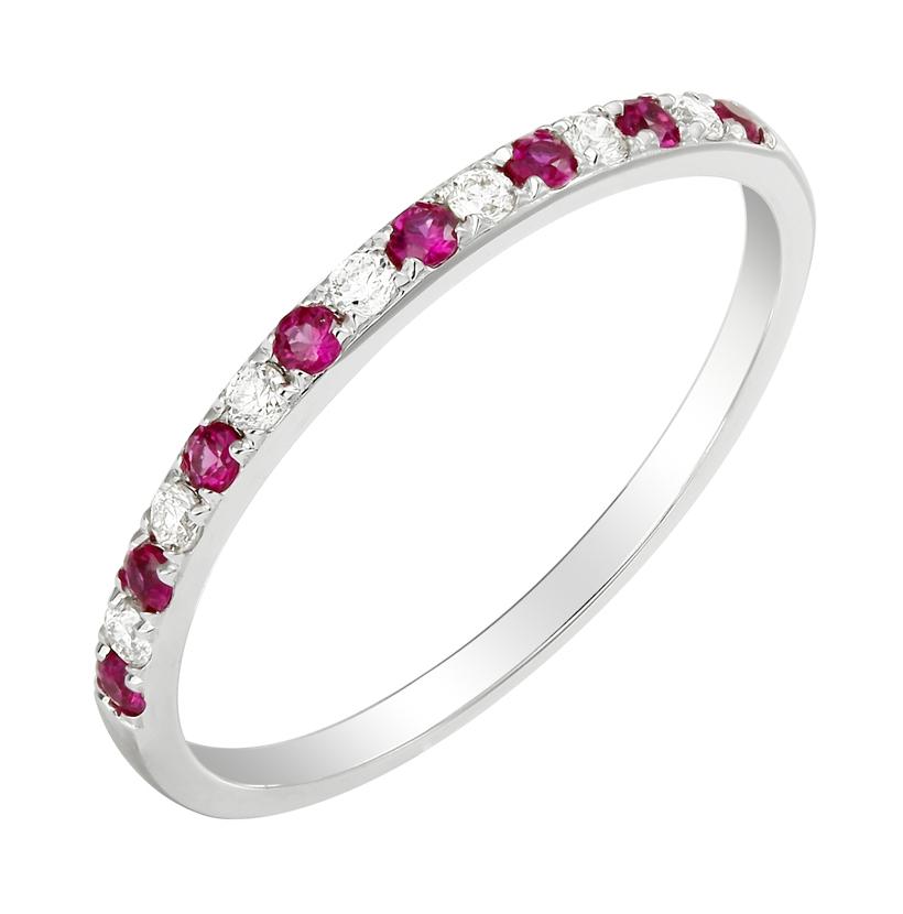 0.09 Ctw Diamond 14k White Gold Ruby Round Shape Womens Gemstone Ring