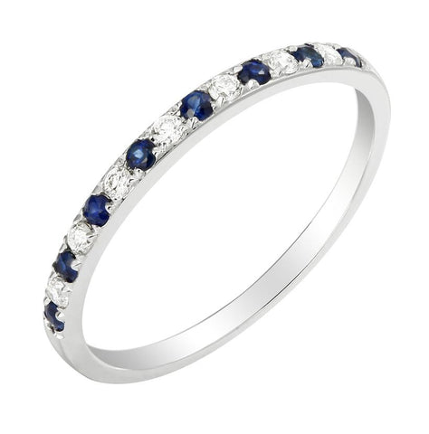 0.09 Ctw Diamond 14k White Gold Sapphire Round Shape Womens Gemstone Ring