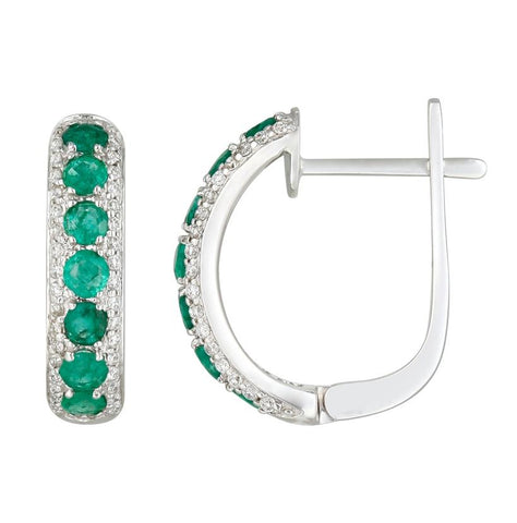 0.26 Ctw Diamond 14k White Gold Emerald Round Shape Womens Gemstone Earrings